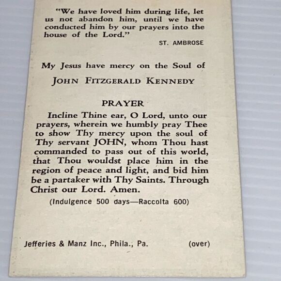 Vintage Original 1963 John F. Kennedy Catholic Funeral Prayer Memorial Card - Picture 9 of 9
